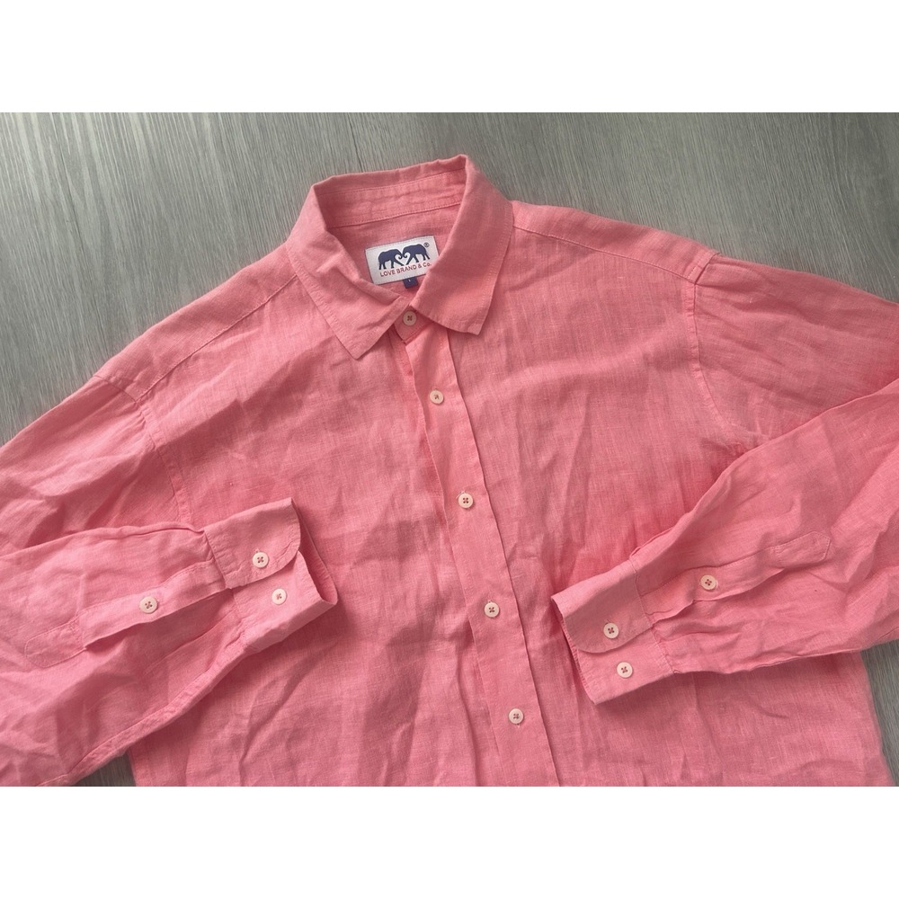 Love Brand & Co London Mens L Pink 100% Linen Button Down Shirt Long Sleeve EU
